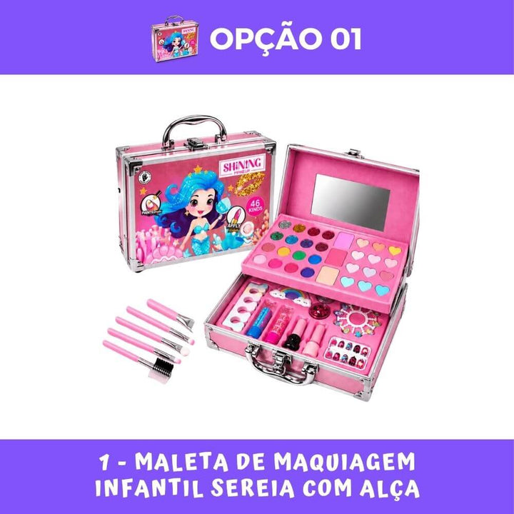 🧜‍♀️Maleta Sereia Fashion 46 Itens com Espelho e Pincéis