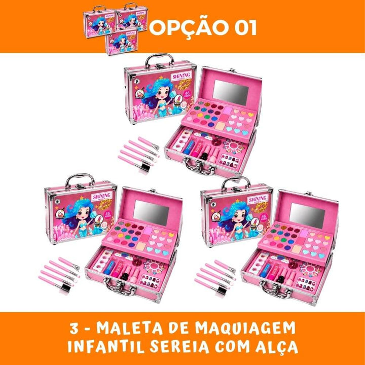 🧜‍♀️Maleta Sereia Fashion 46 Itens com Espelho e Pincéis