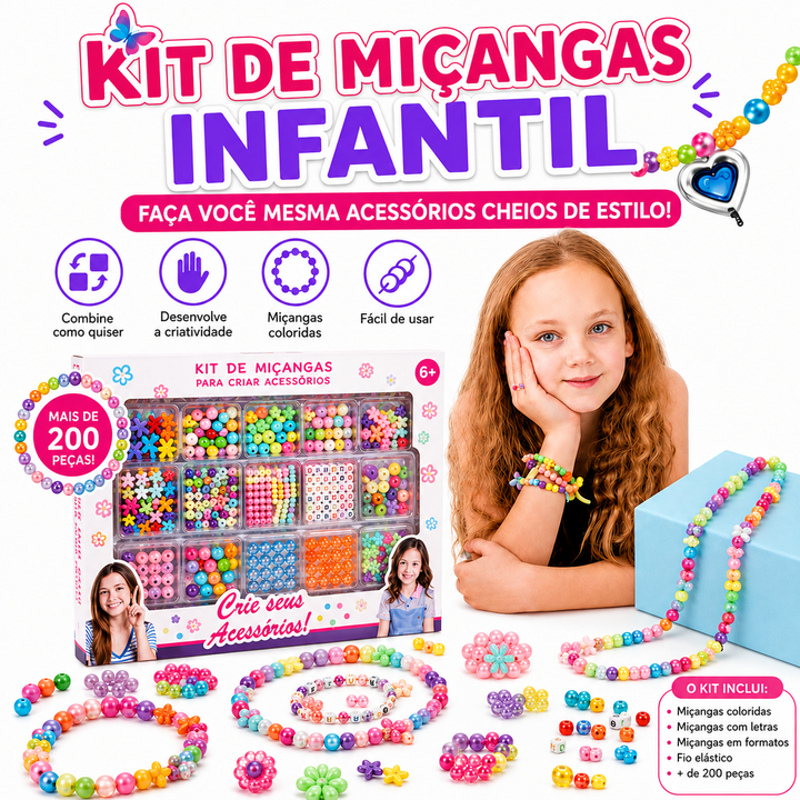 Kit de Miçangas Infantil Pulseiras e Colares +200 Peças