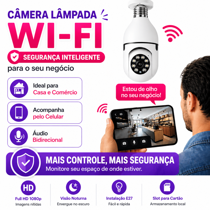 Câmera Lâmpada Smart Wi-Fi Proteja Sua Casa Pelo Celular