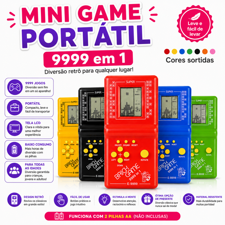 Mini Game Portátil Brick Game 9999 em 1 Retrô Tetris
