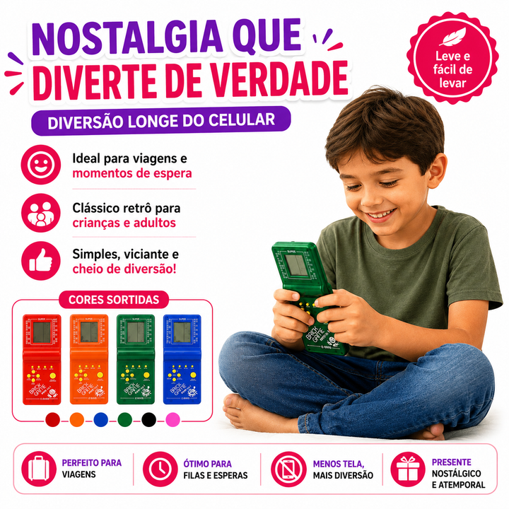 Mini Game Portátil Brick Game 9999 em 1 Retrô Tetris