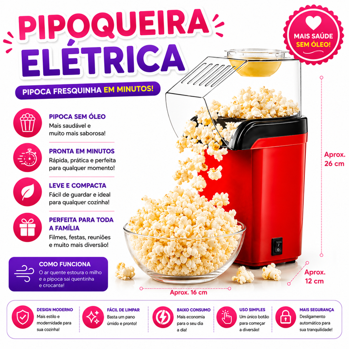 Máquina Pipoqueira Portátil Ar Quente 1200w-127v sua Festa