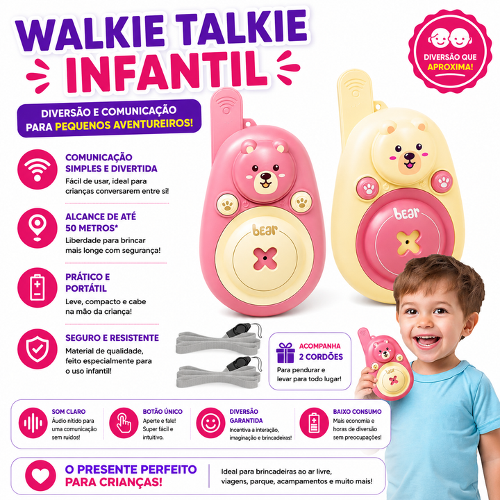 Kit 2 Brinquedol Walkie-Talkie Rádio Comunicador Infantil