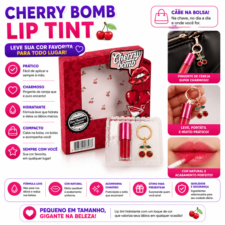 Gloss Labial Cherry Bomb Cereja com Chaveiro Pingente