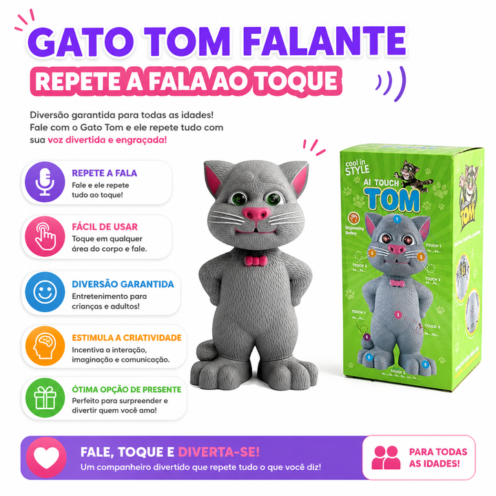 Gato Tom Falante Interativo Repete Fala Responde Ao Toque!