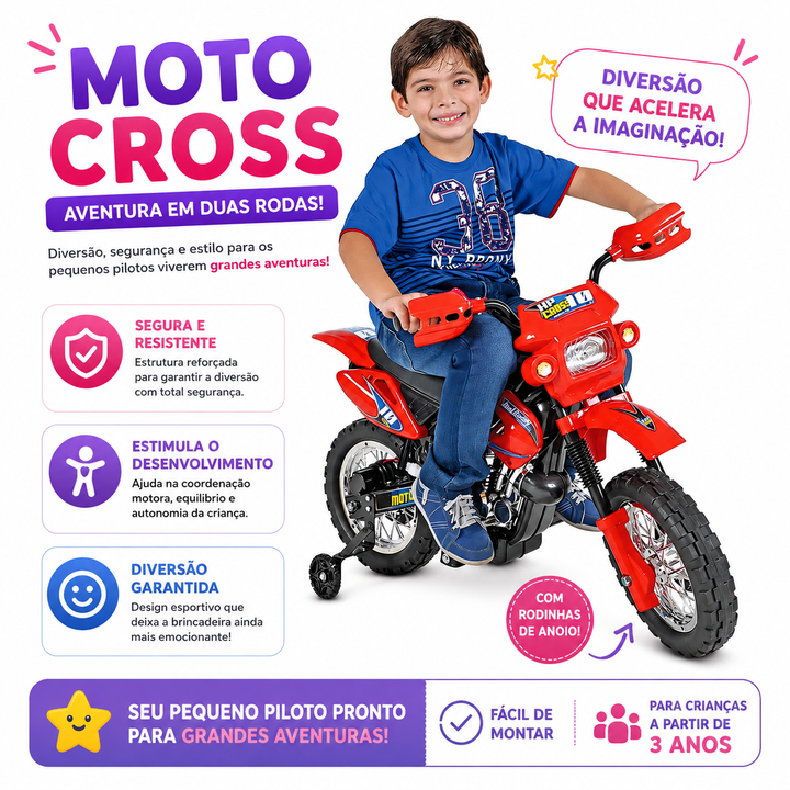 Moto Elétrica Infantil Motocross 6V Recarregável