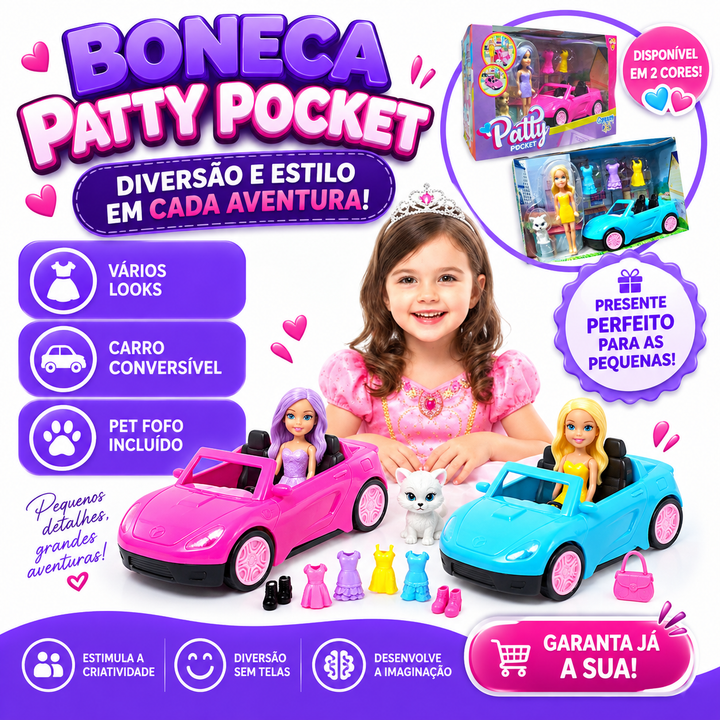 Boneca Polly Patty Com Carro E Acessorios