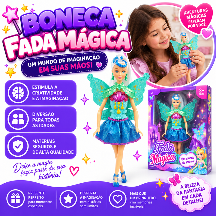 Boneca Com Asas C/ Brilho Ballet Articulada 30Cm - Promoçã