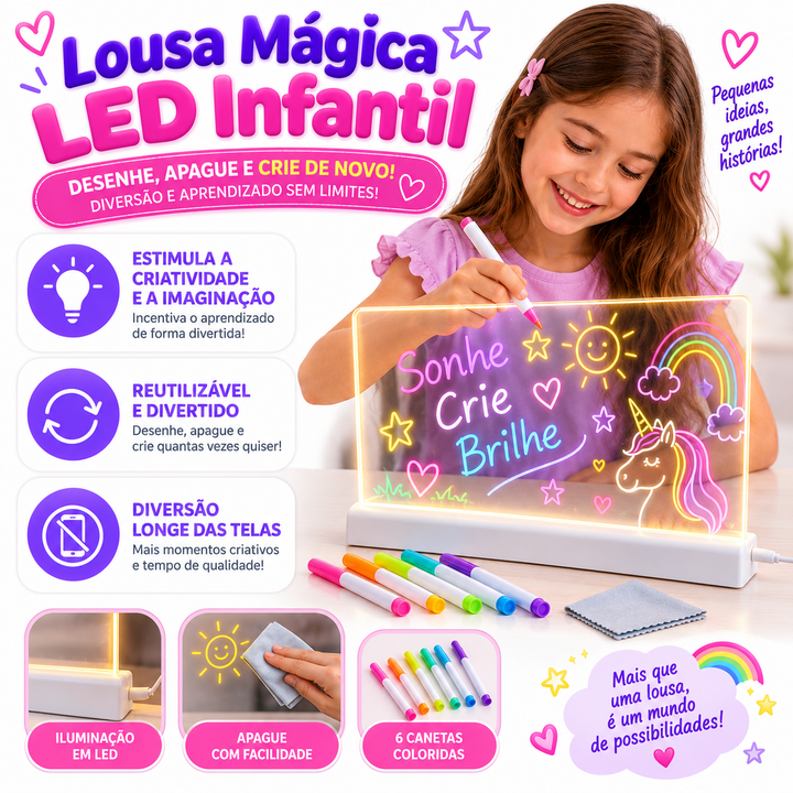Lousa Mágica LED USB - Escreva, Apague e Crie!