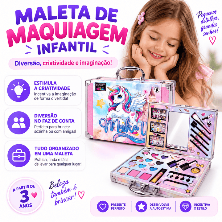 Super Maleta Maquiagem Infantil Muda Cor Unicórnio Completa
