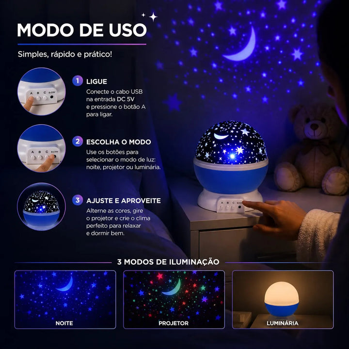 Luminária Projetor Galáxia Led 360° Rgb Usb Infantil Mesa
