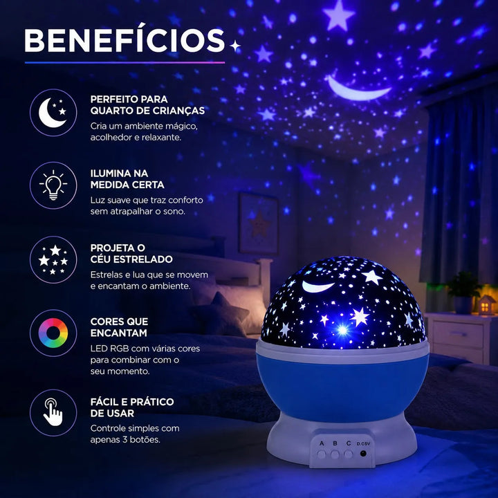 Luminária Projetor Galáxia Led 360° Rgb Usb Infantil Mesa