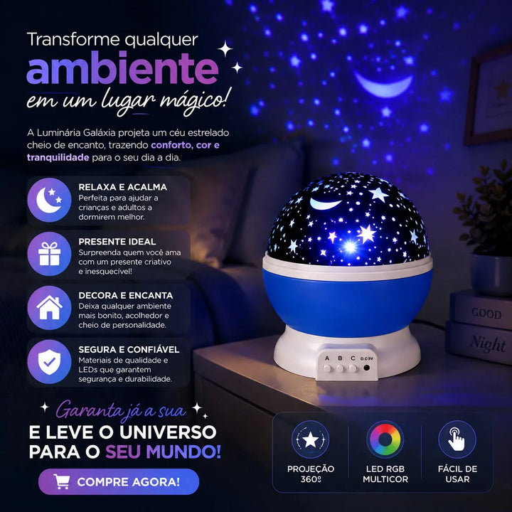 Luminária Projetor Galáxia Led 360° Rgb Usb Infantil Mesa
