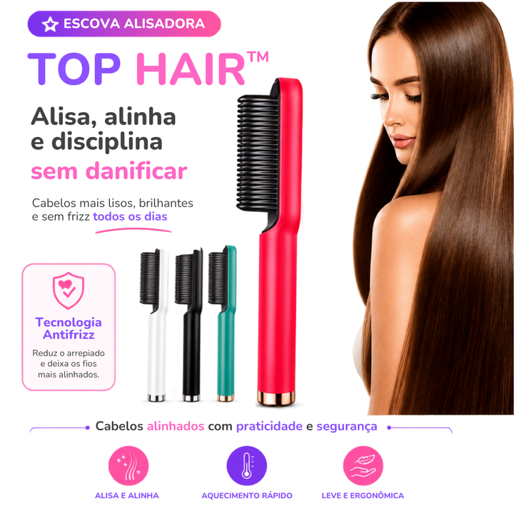 Escova Top Pente Alisador Cabelo Antifrizz Bivolt