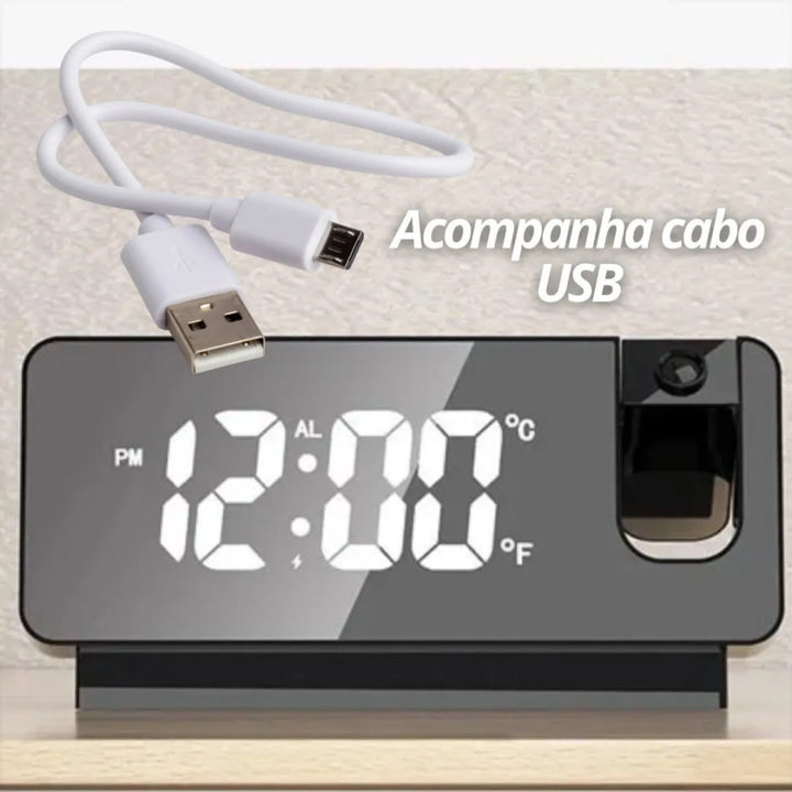 Relógio Despertador Digital Led Projetor De Hora Na Parede
