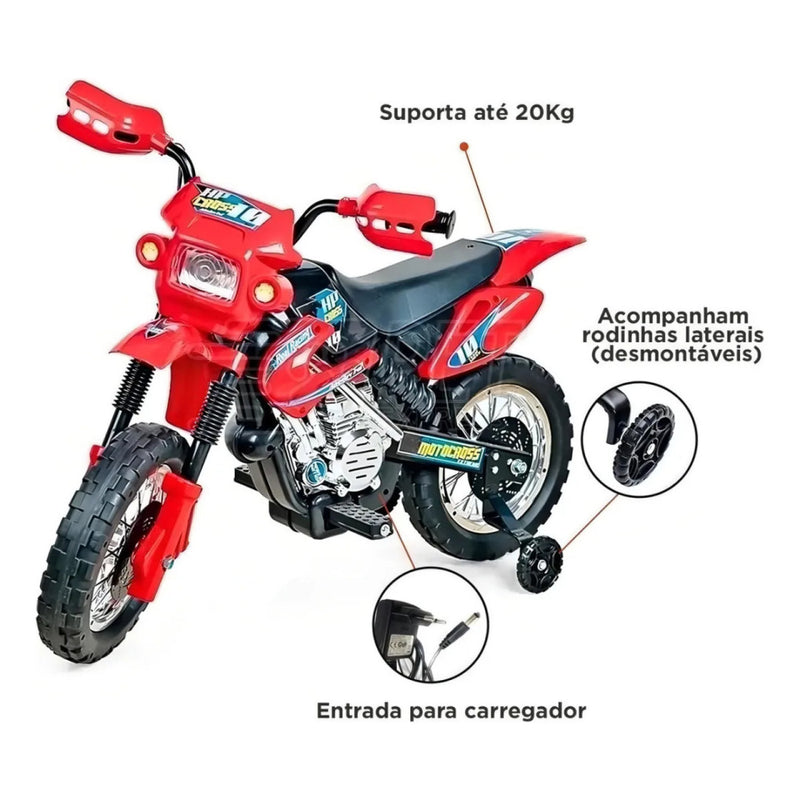 Moto Elétrica Infantil Motocross 6V Recarregável Resistent