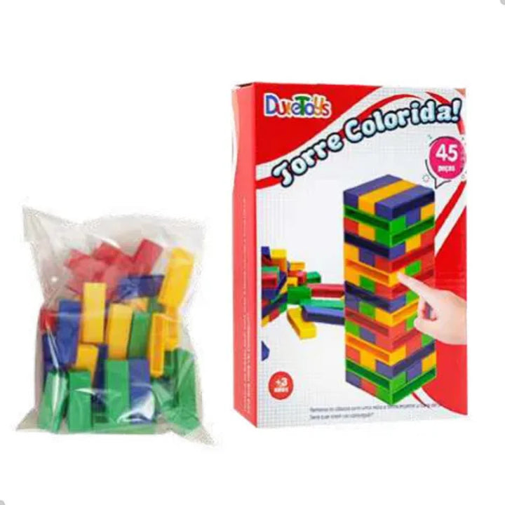 Jogo Torre Colorida Caiu Perdeu 45 Peças Infantil