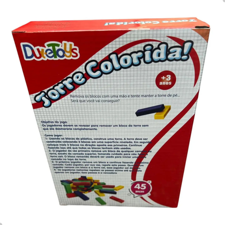 Jogo Torre Colorida Caiu Perdeu 45 Peças Infantil