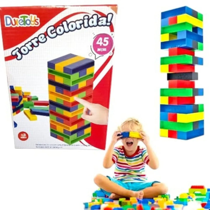 Jogo Torre Colorida Caiu Perdeu 45 Peças Infantil