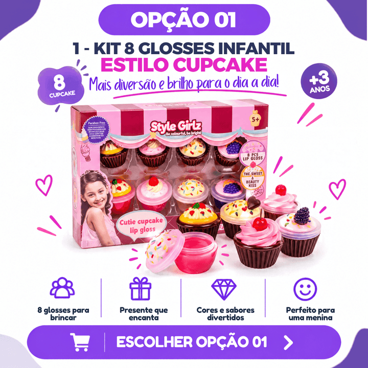 Kit 8 Gloss Infantil Cupcake