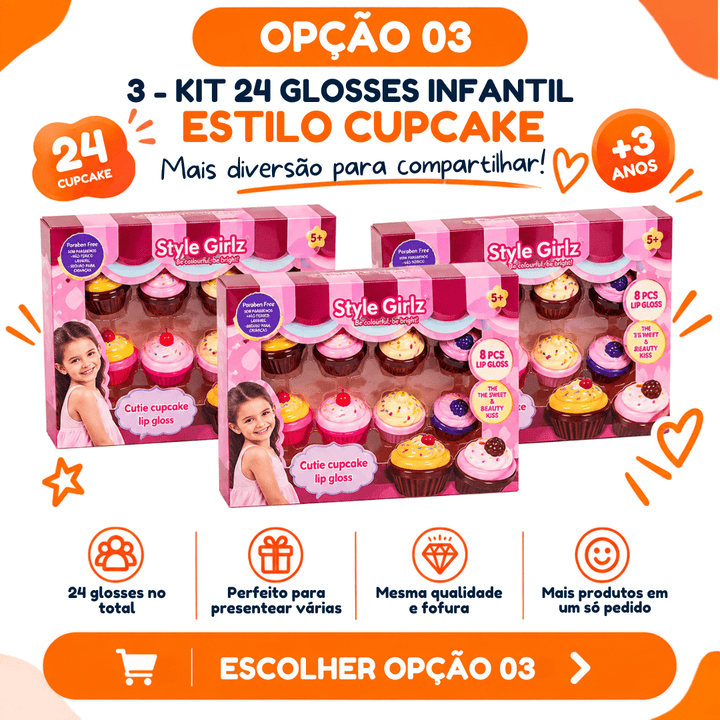 Kit 8 Gloss Infantil Cupcake