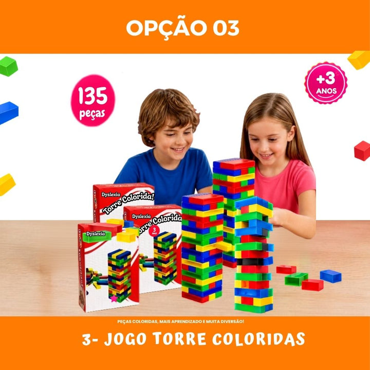 Jogo Torre Colorida Caiu Perdeu 45 Peças Infantil