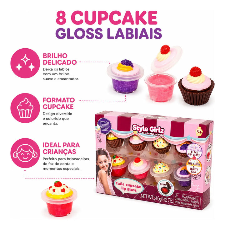 Kit 8 Gloss Infantil Cupcake