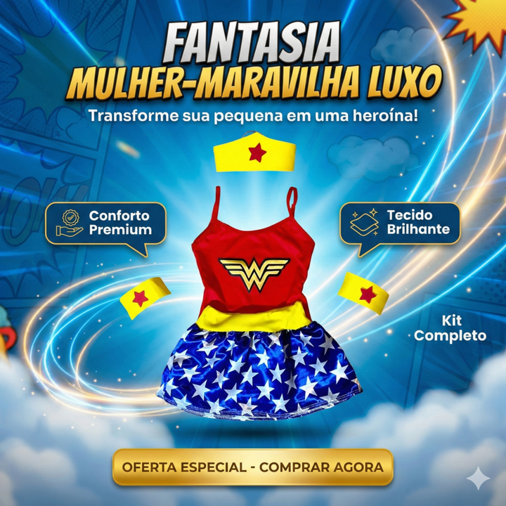 Fantasia Mulher Maravilha Infantil Menina Roupa M