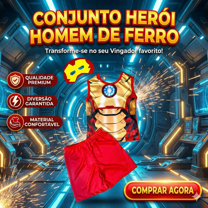 Roupa Infantil Fantasia Homem De Ferro Mascara Carnaval G