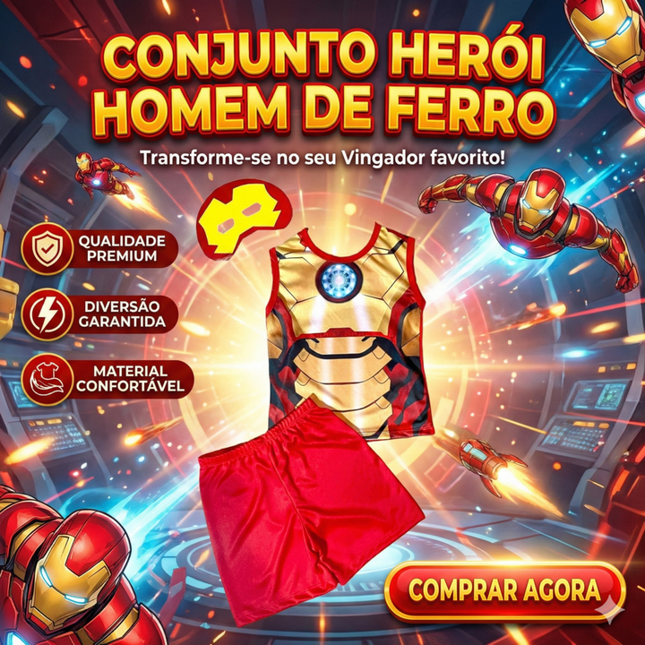 Roupa Infantil Fantasia Homem De Ferro Mascara Carnaval G