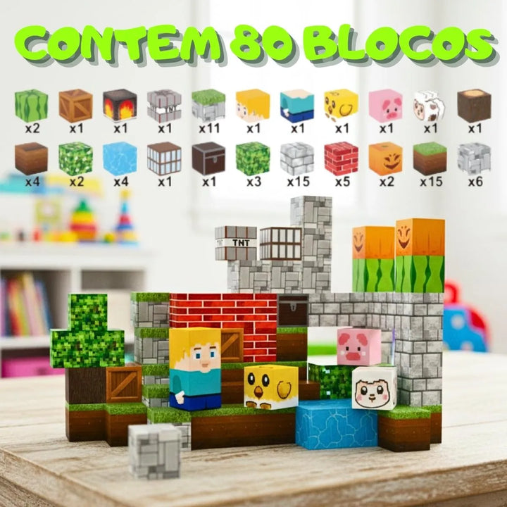 Kit 80 Blocos Magnéticos Cubos Fazenda 80 Peças