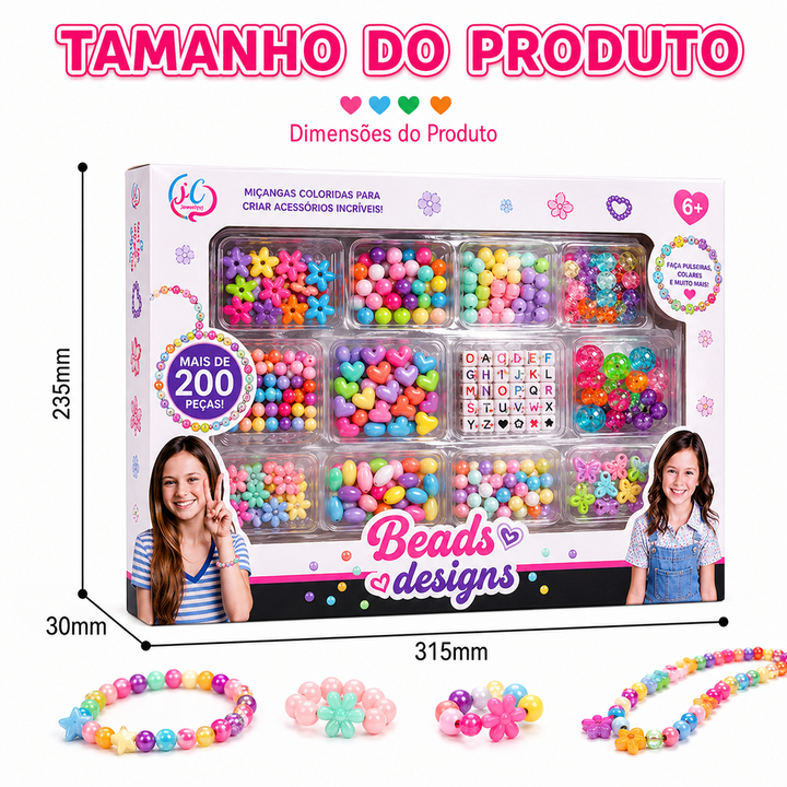 Kit de Miçangas Infantil Pulseiras e Colares +200 Peças