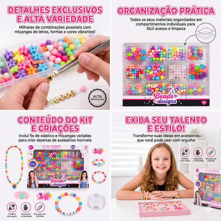 Kit de Miçangas Infantil Pulseiras e Colares +200 Peças