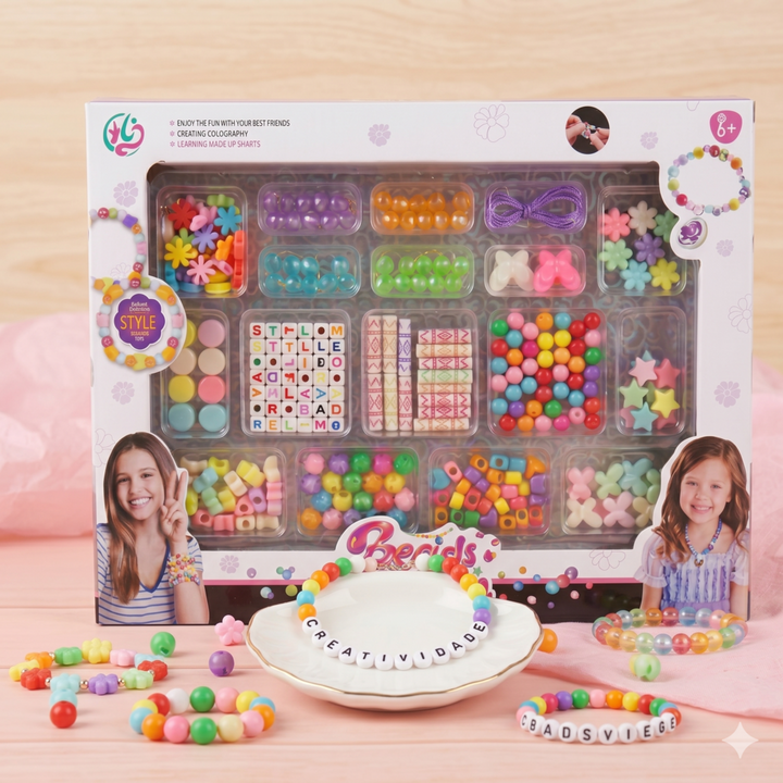 Kit de Miçangas Infantil Pulseiras e Colares +200 Peças