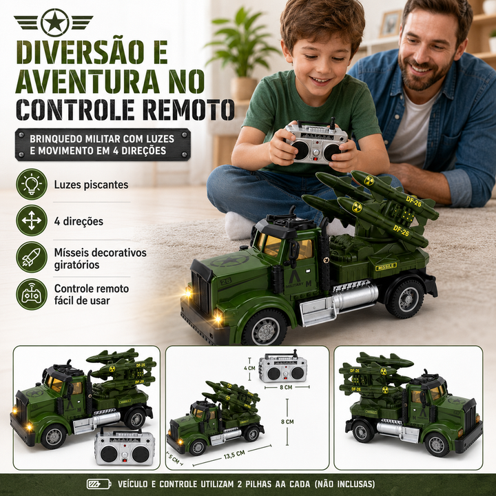 Caminhão de Guerra Controle Remoto Luzes Leds e Mísseis