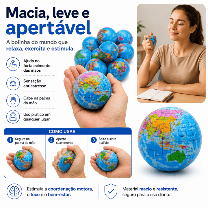 Bolinha Anti-Stress Globo Mapa Mundi Macia Apertável Squishy