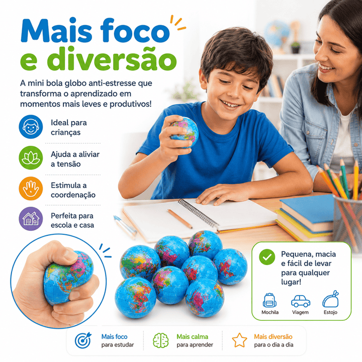 Bolinha Anti-Stress Globo Mapa Mundi Macia Apertável Squishy