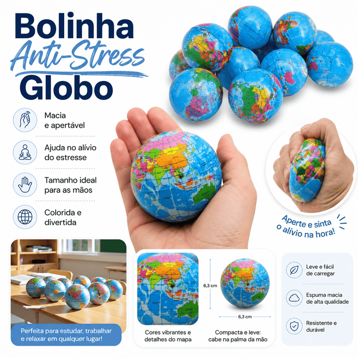 Bolinha Anti-Stress Globo Mapa Mundi Macia Apertável Squishy