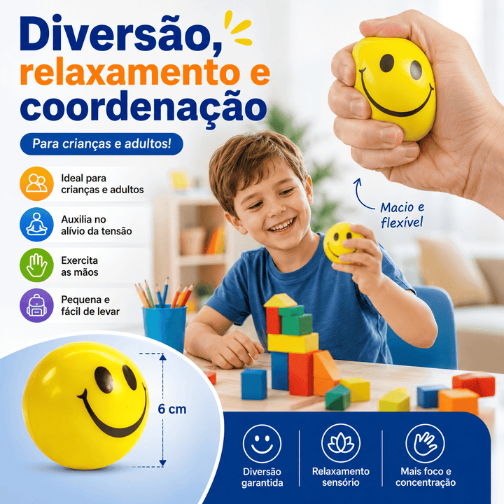 Squishy Bolinha Anti-Stress Emoji Amarela Macia Apertável