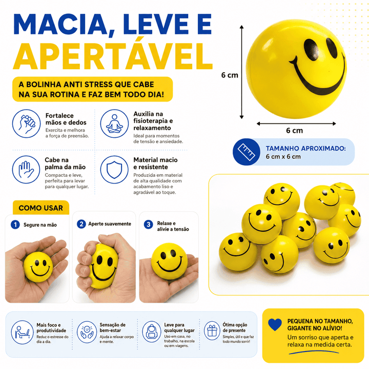 Squishy Bolinha Anti-Stress Emoji Amarela Macia Apertável