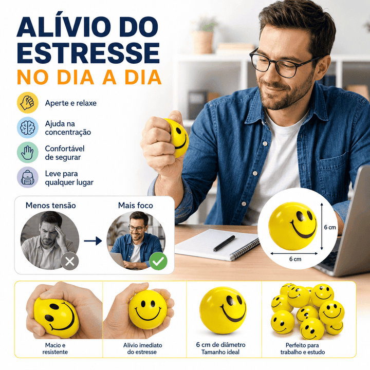 Squishy Bolinha Anti-Stress Emoji Amarela Macia Apertável
