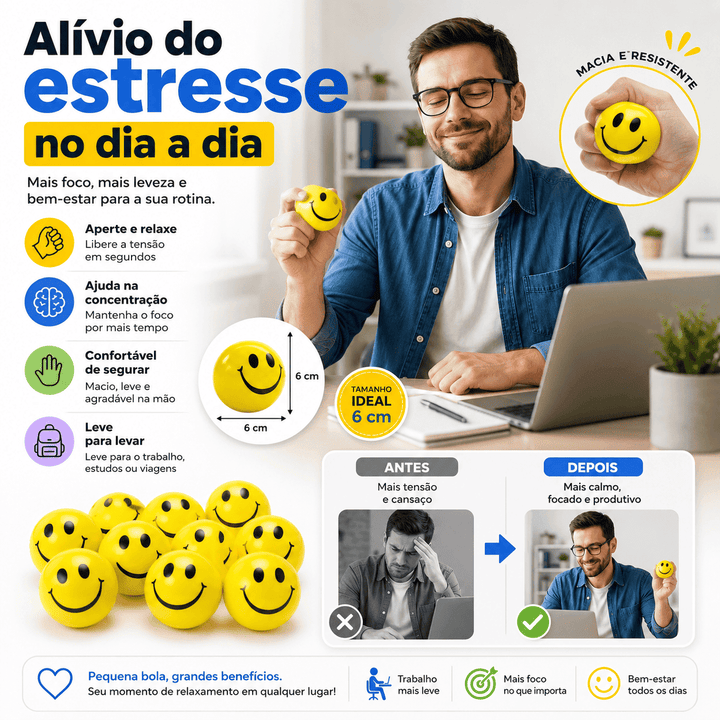 Squishy Bolinha Anti-Stress Emoji Amarela Macia Apertável
