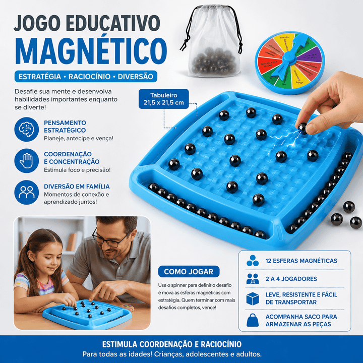Tabuleiro Jogo Educativo com Esfera Magnética de Estratégia