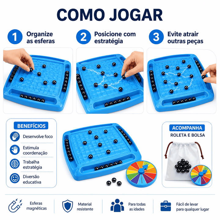 Tabuleiro Jogo Educativo com Esfera Magnética de Estratégia