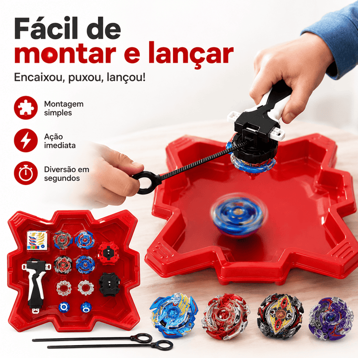 Kit Arena de Batalha Beyblade Piões Lançadores e Acessórios