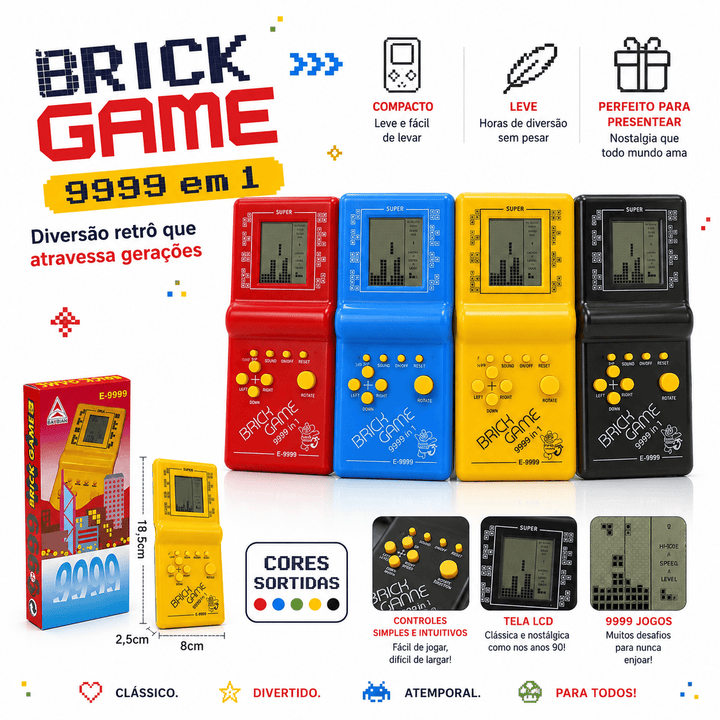 Mini Game Portátil Brick Game 9999 em 1 Retrô Tetris