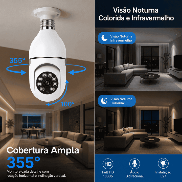 Câmera Lâmpada Smart Wi-Fi Proteja Sua Casa Pelo Celular