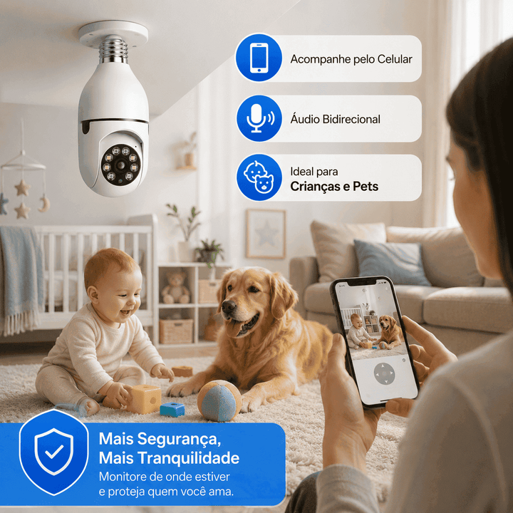 Câmera Lâmpada Smart Wi-Fi Proteja Sua Casa Pelo Celular