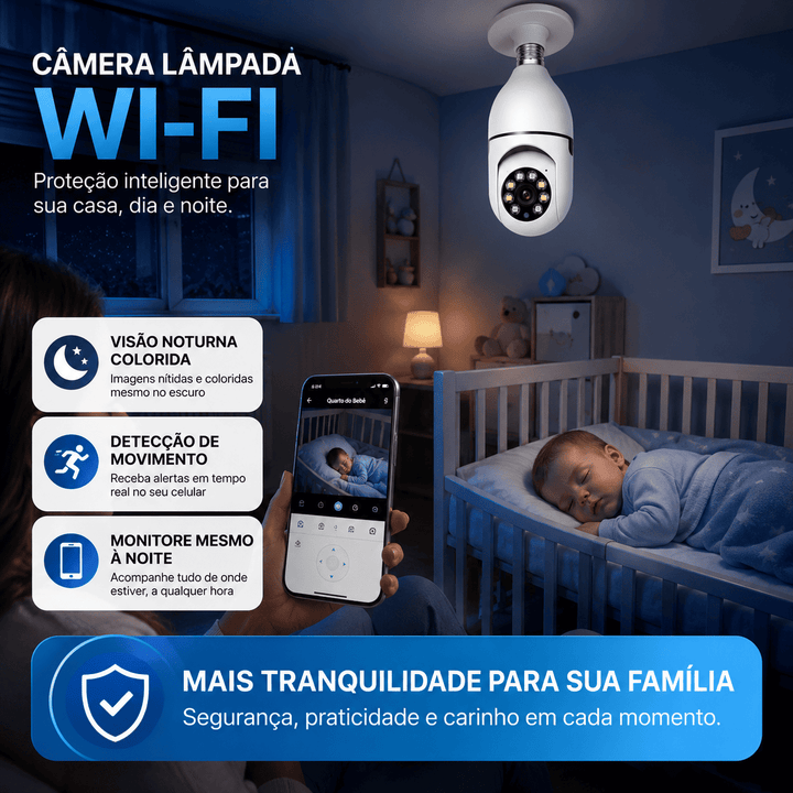 Câmera Lâmpada Smart Wi-Fi Proteja Sua Casa Pelo Celular